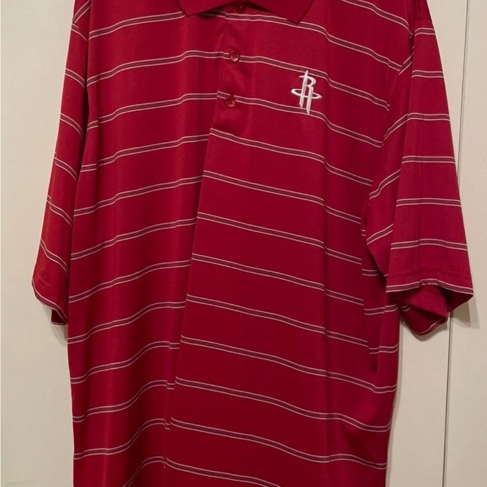 Houston Rockets Antigua Red and White Striped Polo Shirt